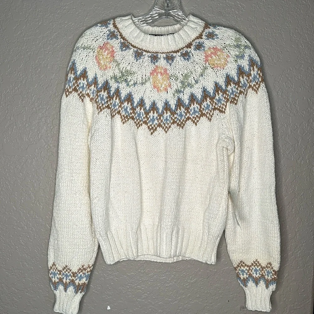 Vintage Liz Sport “Irish Brogue” hand knit cotton sweater - Picture 1 of 11